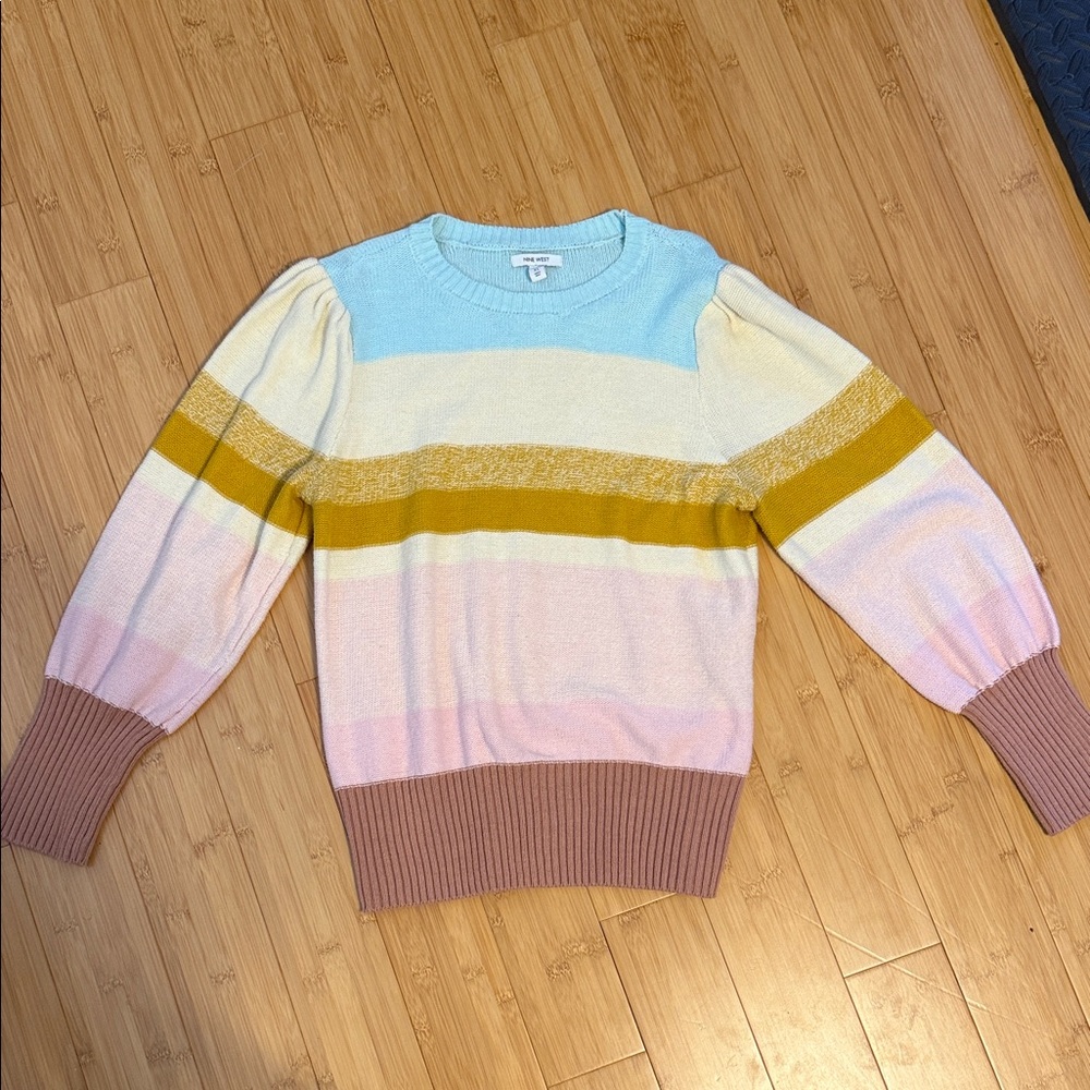 Nine West Pastel Striped Crew Neck Sweater